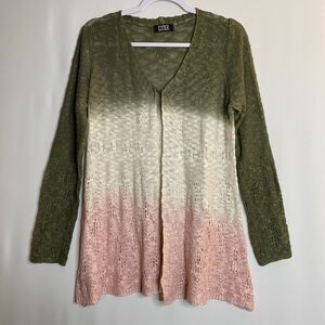 Luxe Open Lace Knit Ombre Cardigan Single Button Closure Boho Womens M/L